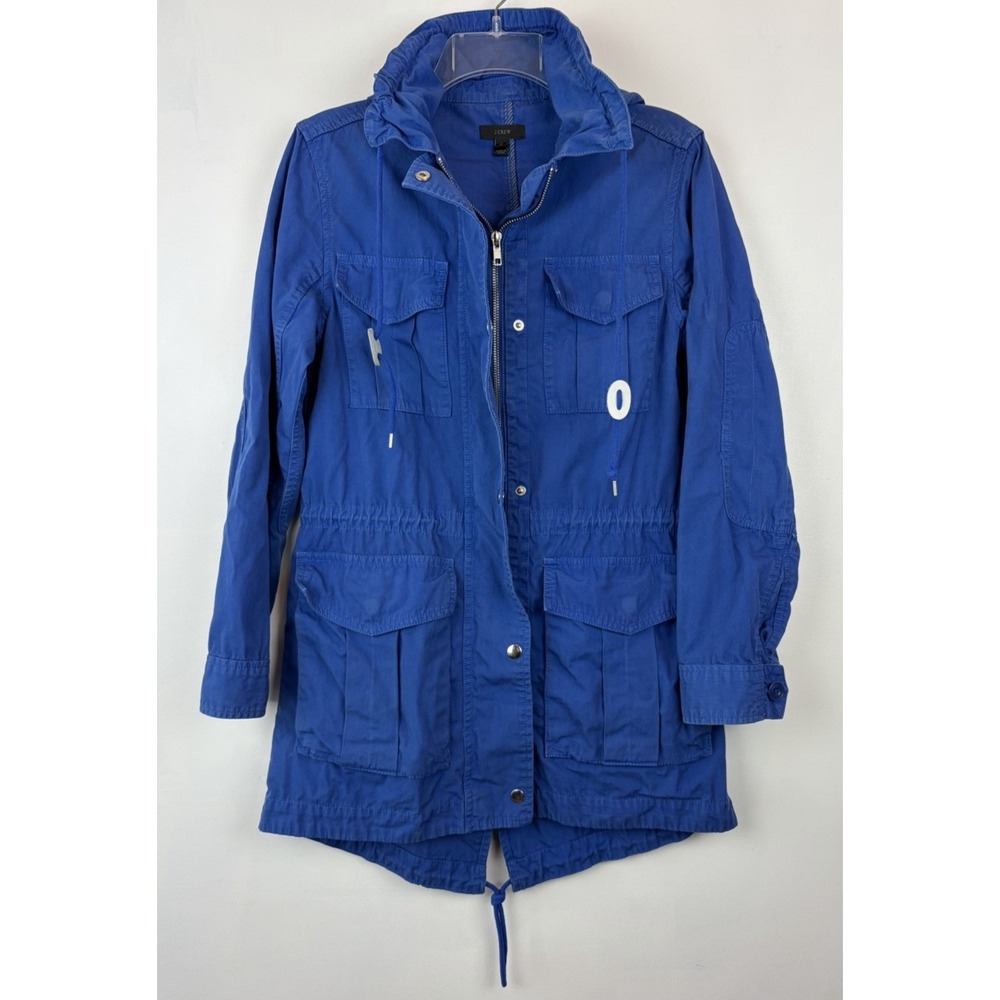 J Crew Jacket Womens XS Hooded Coat Blue Cotton Outdoor Preppy Outerwear